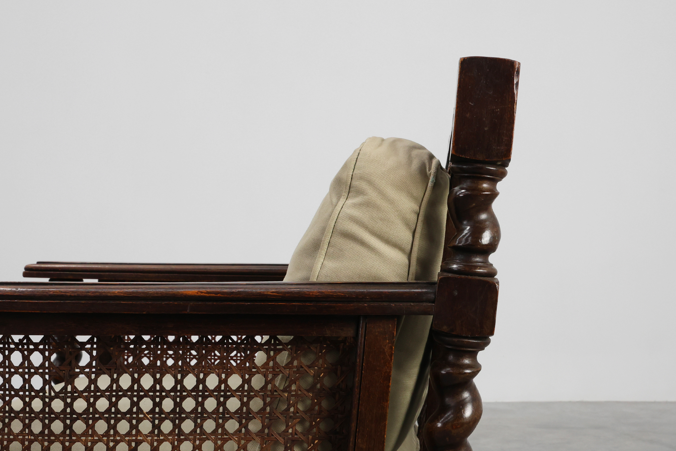 Pair of Antique English Oak and Rattan Armchairs with Twisted Details, UK ca. 1880thumbnail